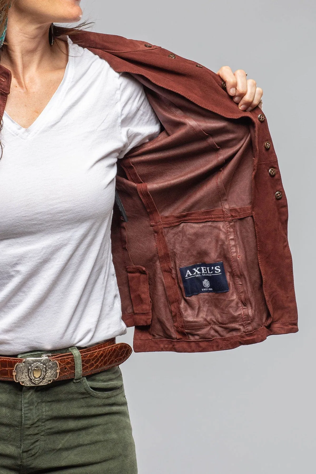 Scarlet Washed Suede Shirt In Burgundy