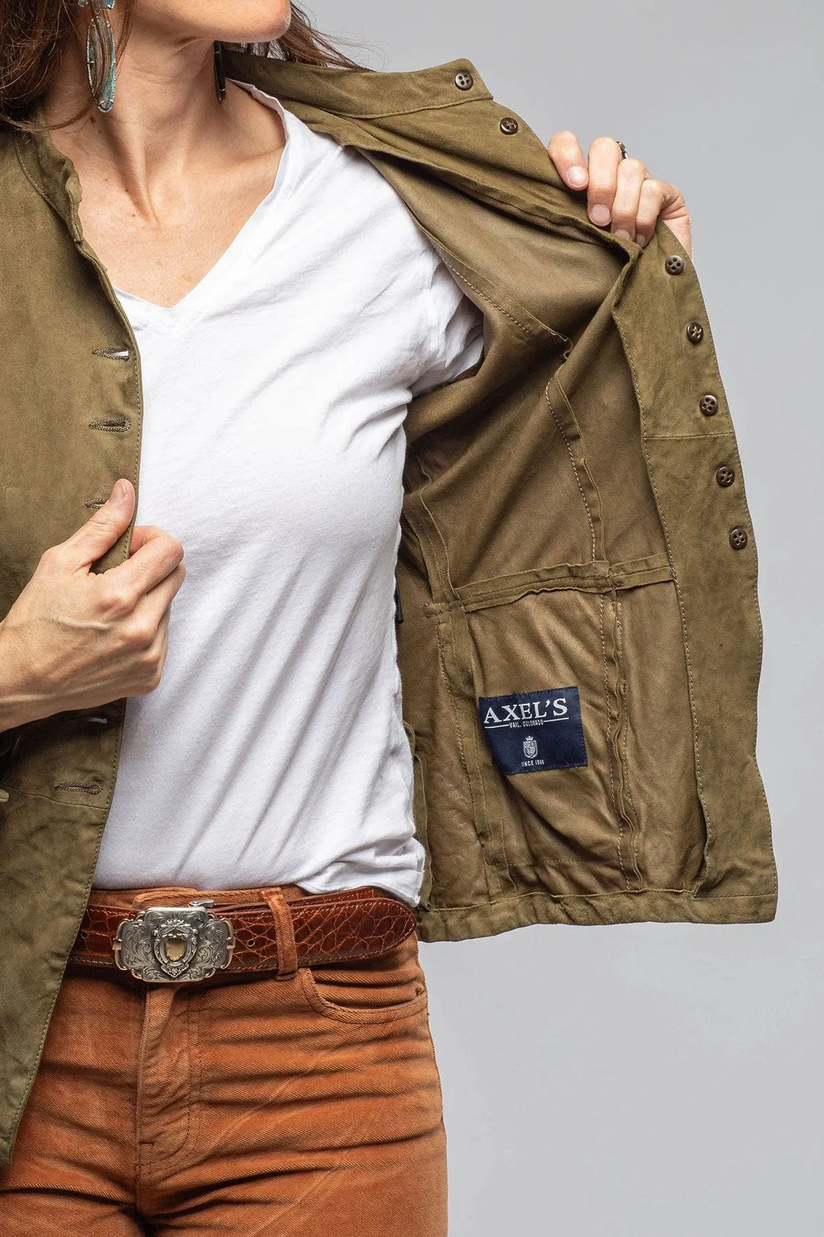 Scarlet Washed Suede Shirt In Sage
