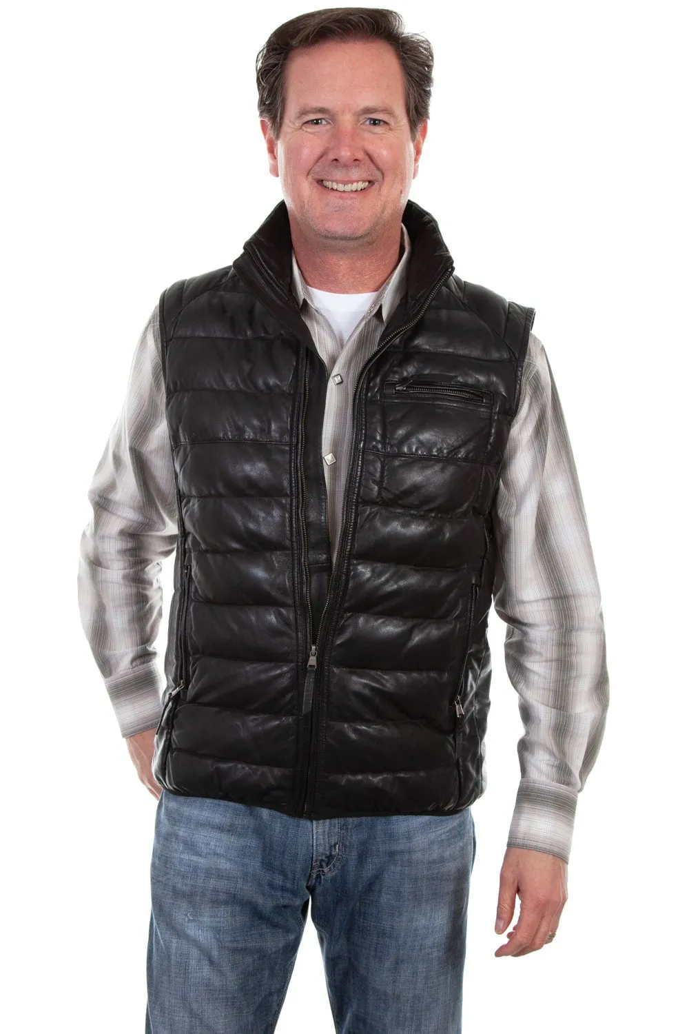 Scully Mens Black Leather Ribbed Vest L