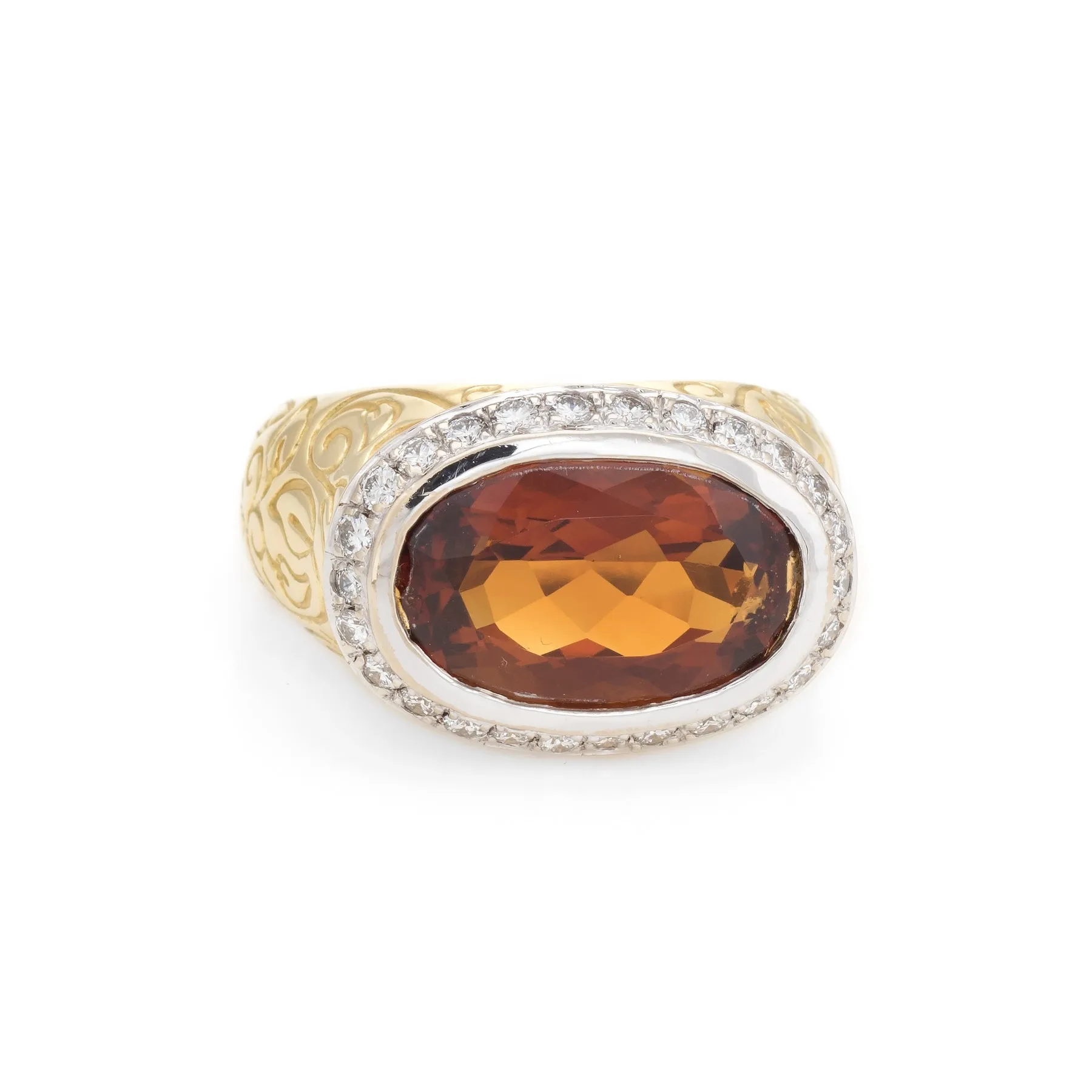 SeidenGang Citrine Diamond Ring 18k Yellow Gold East West Estate Cocktail 7.5