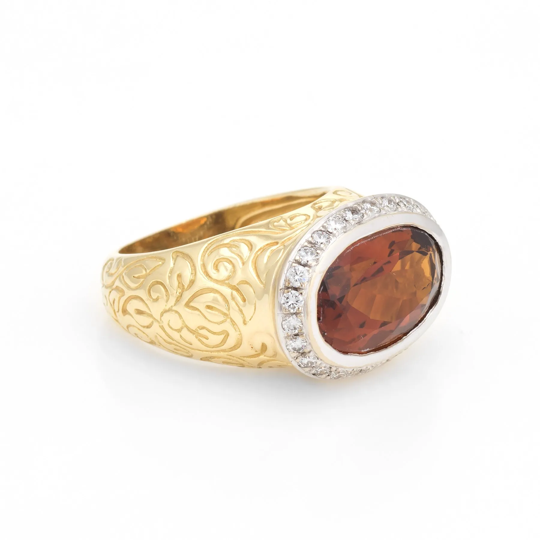 SeidenGang Citrine Diamond Ring 18k Yellow Gold East West Estate Cocktail 7.5