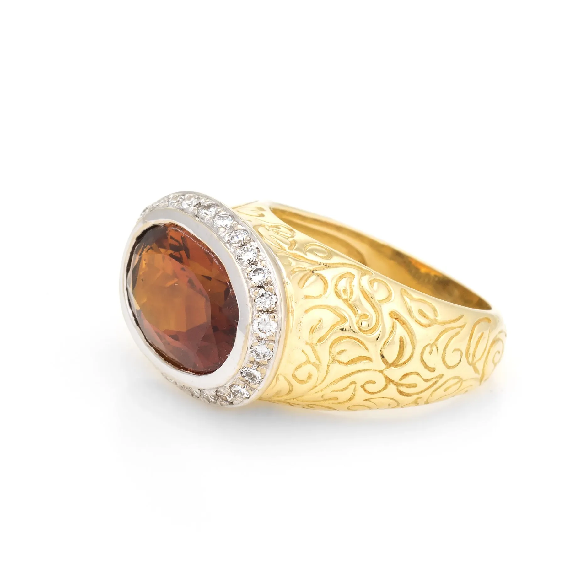 SeidenGang Citrine Diamond Ring 18k Yellow Gold East West Estate Cocktail 7.5