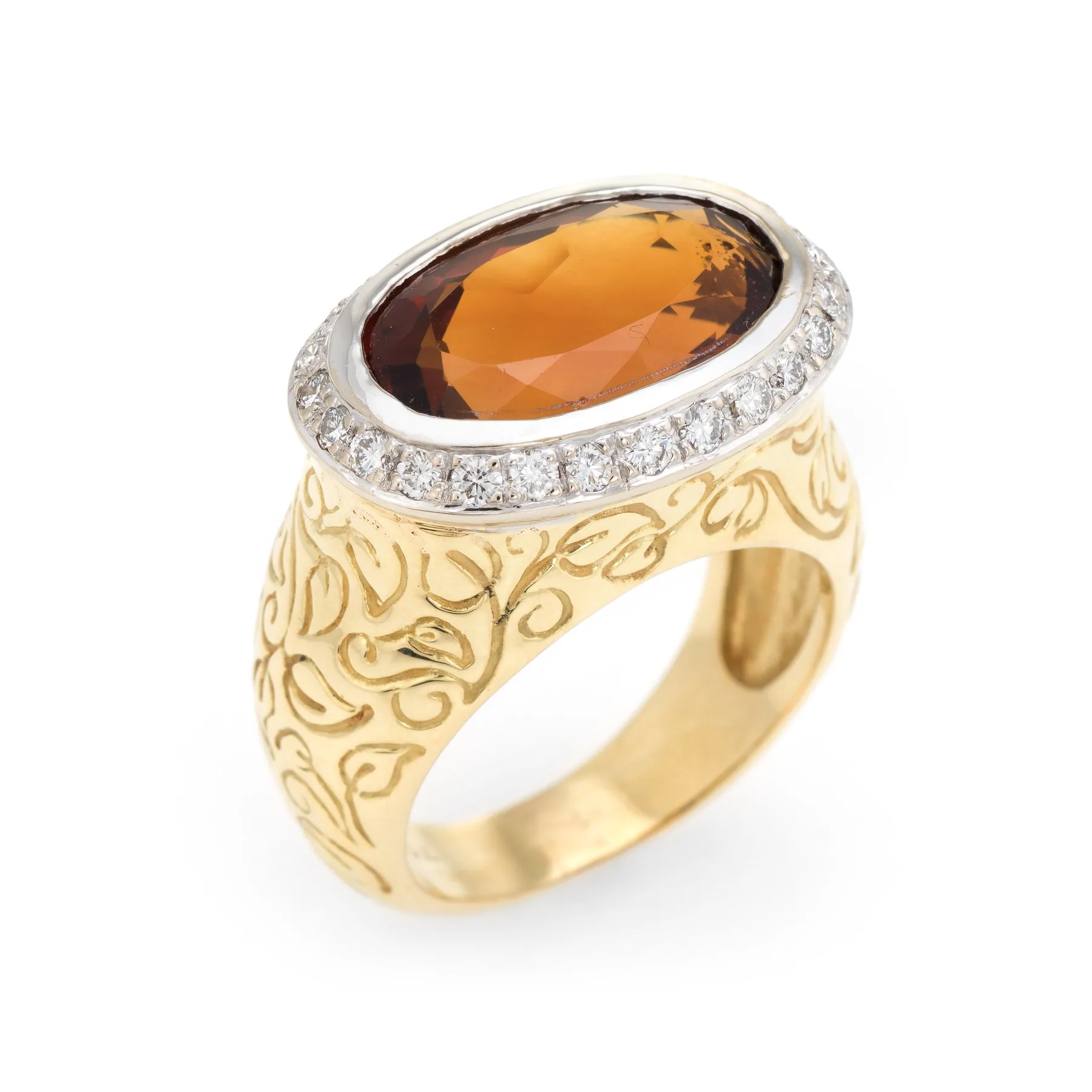 SeidenGang Citrine Diamond Ring 18k Yellow Gold East West Estate Cocktail 7.5