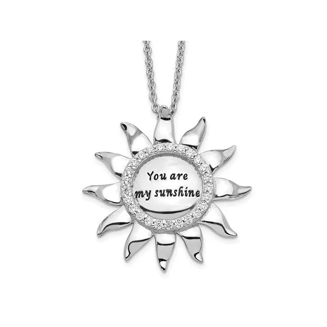 Sentimental Expressions Sterling Silver Rhodium Plated "Your are My Sunshine" CZ Necklace