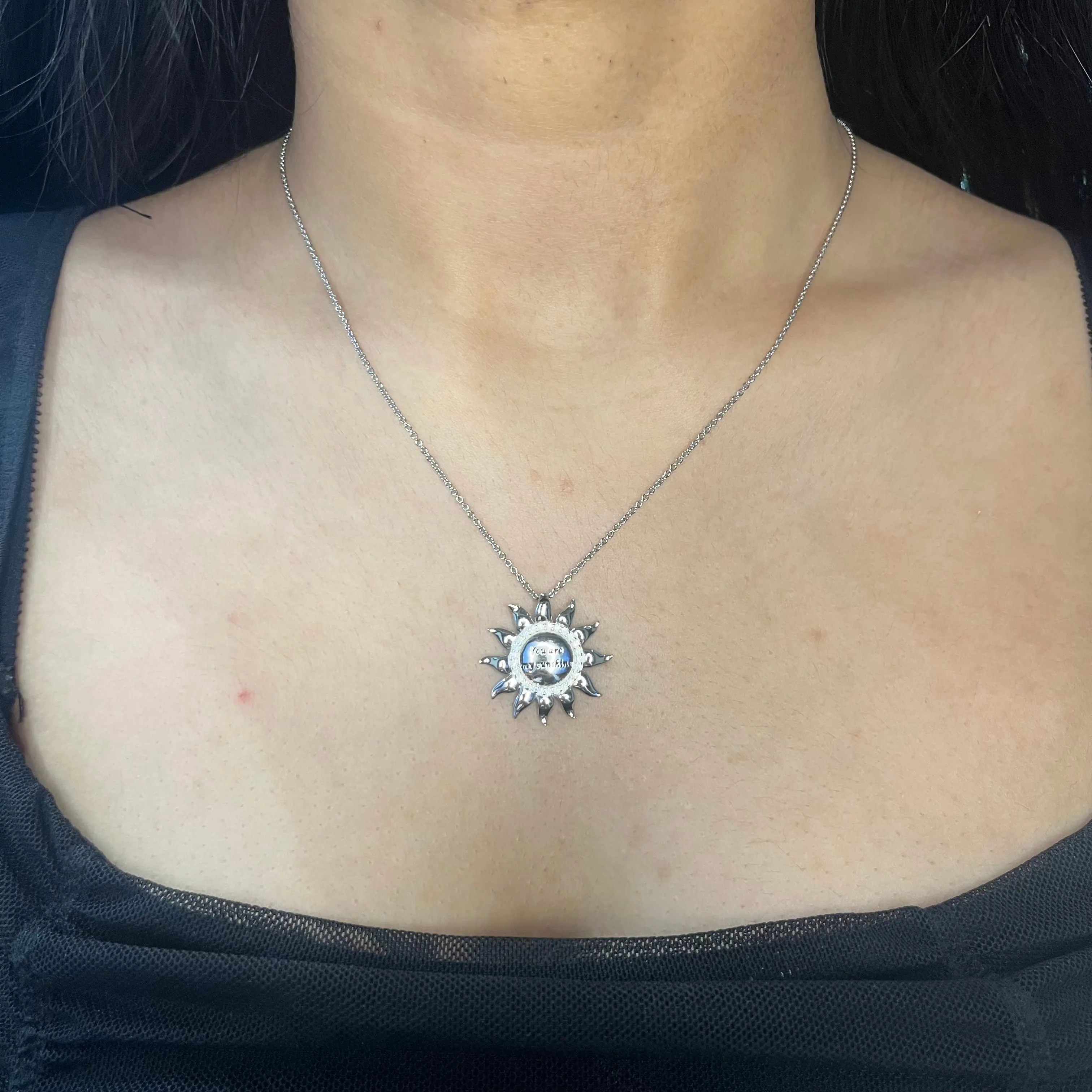 Sentimental Expressions Sterling Silver Rhodium Plated "Your are My Sunshine" CZ Necklace