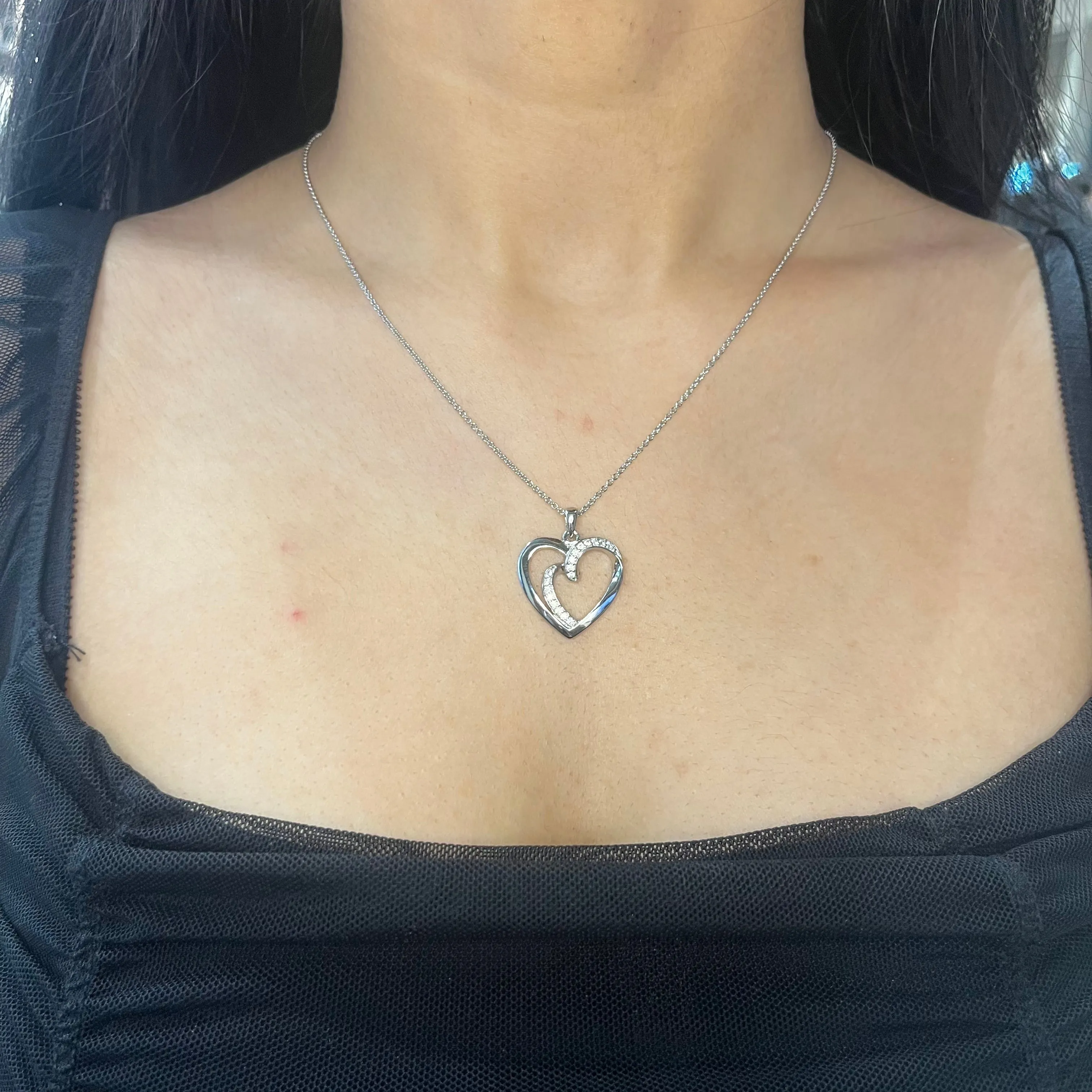 Sentimental Expressions Sterling Silver Rhodium Plated Two Souls Lived as One CZ Heart Necklace