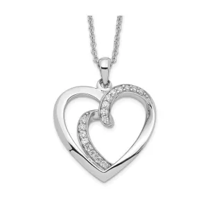 Sentimental Expressions Sterling Silver Rhodium Plated Two Souls Lived as One CZ Heart Necklace