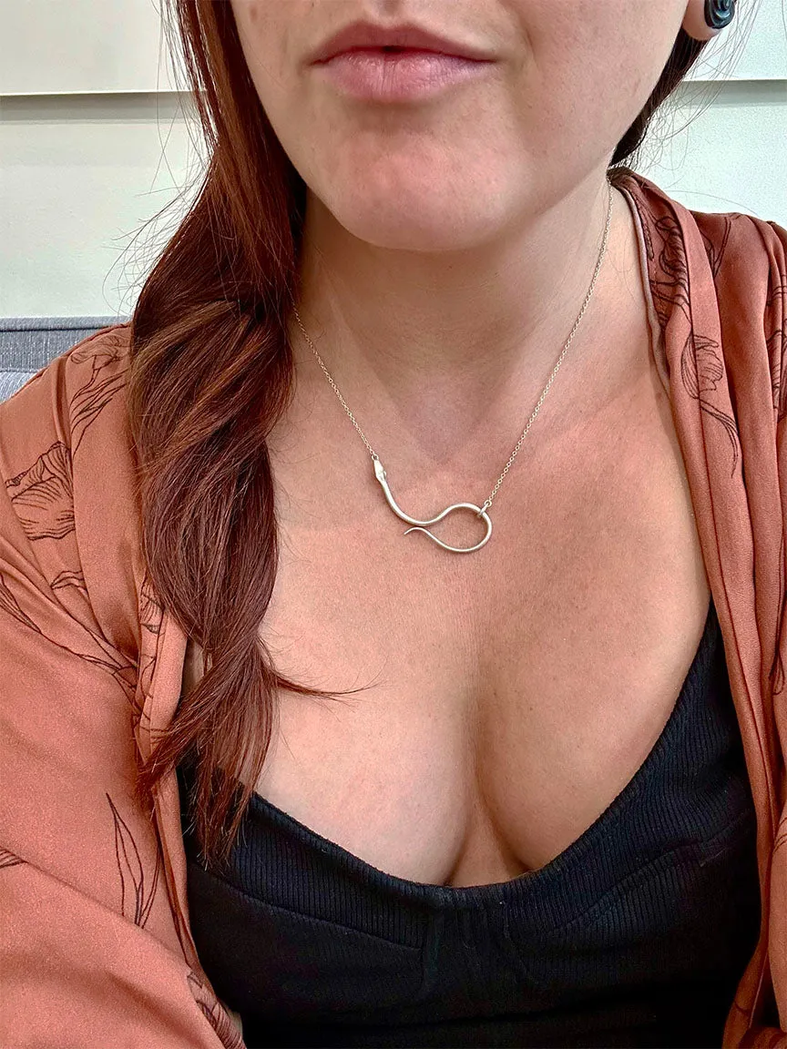 Serpent Lariat Necklace with White Diamond Eyes
