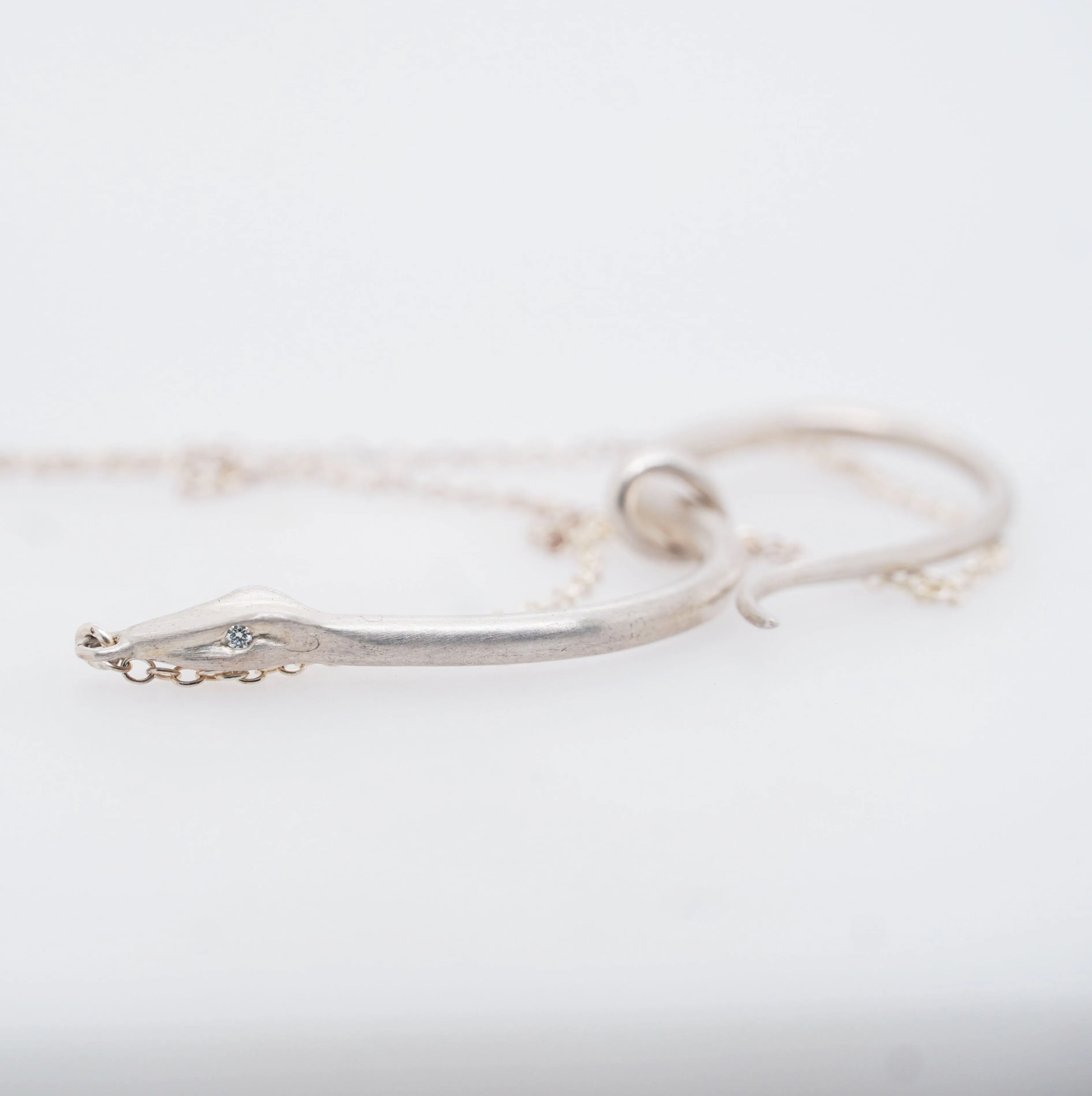 Serpent Lariat Necklace with White Diamond Eyes