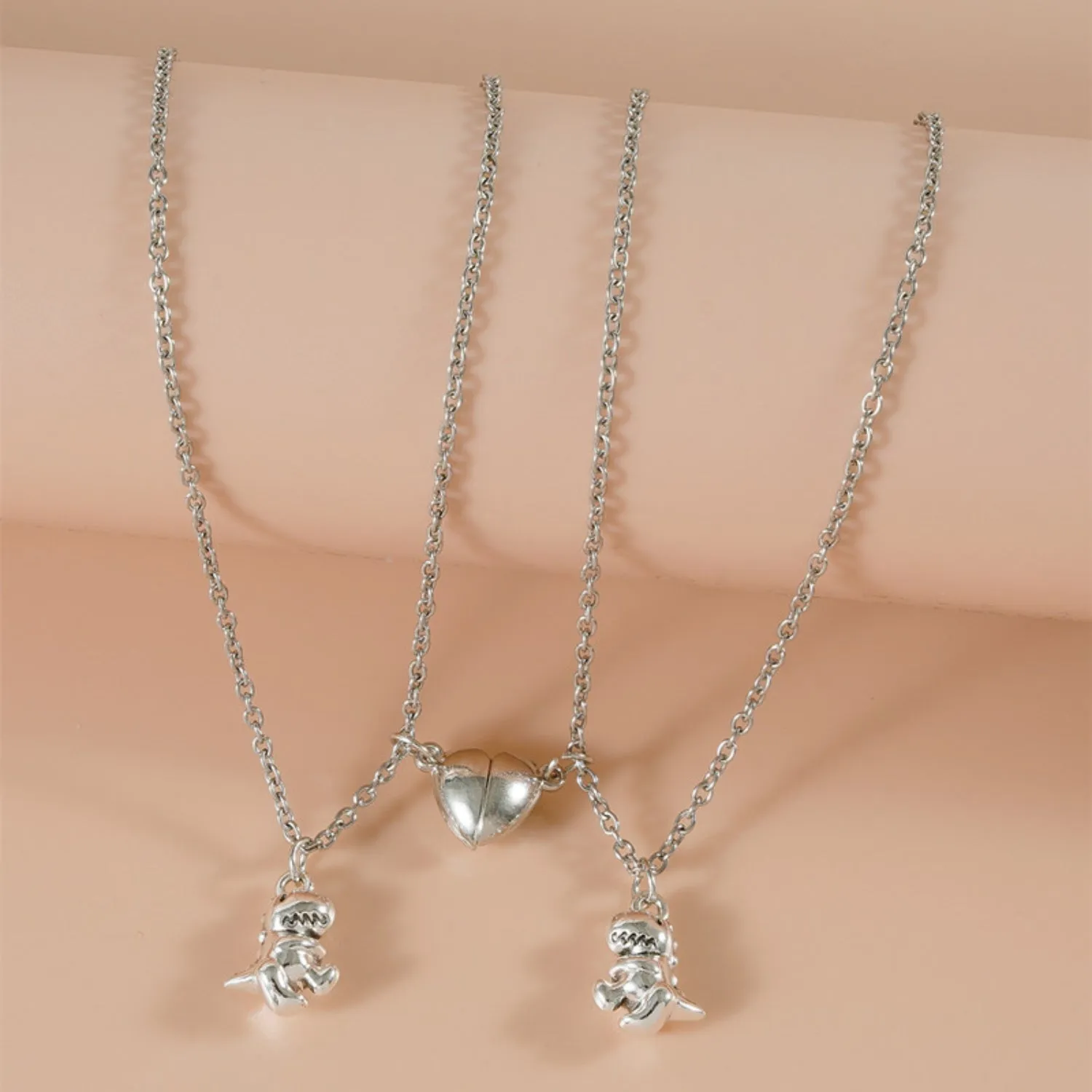 SET of 2 Dinosaur Love Matching Necklaces | Magnetic