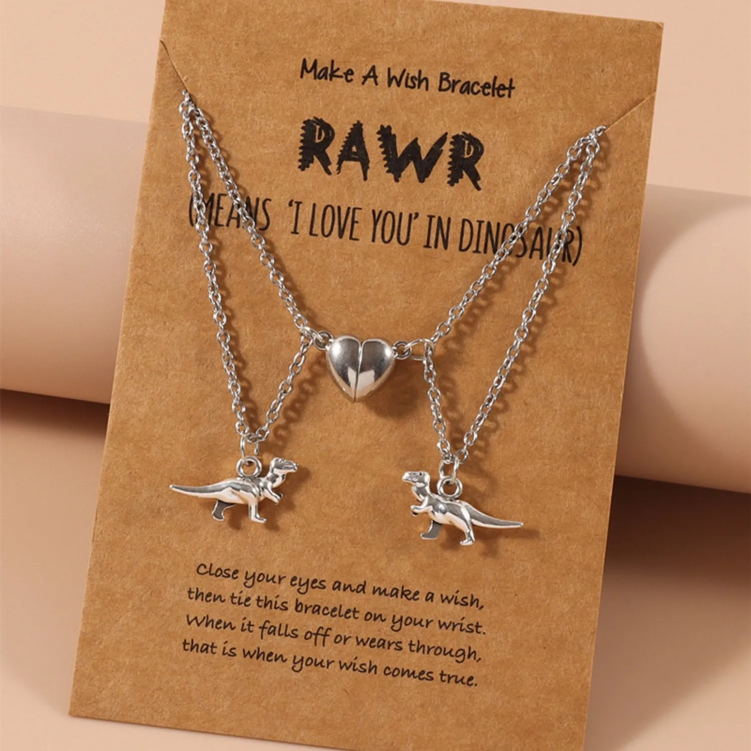 SET of 2 Dinosaur Love Matching Necklaces | Magnetic