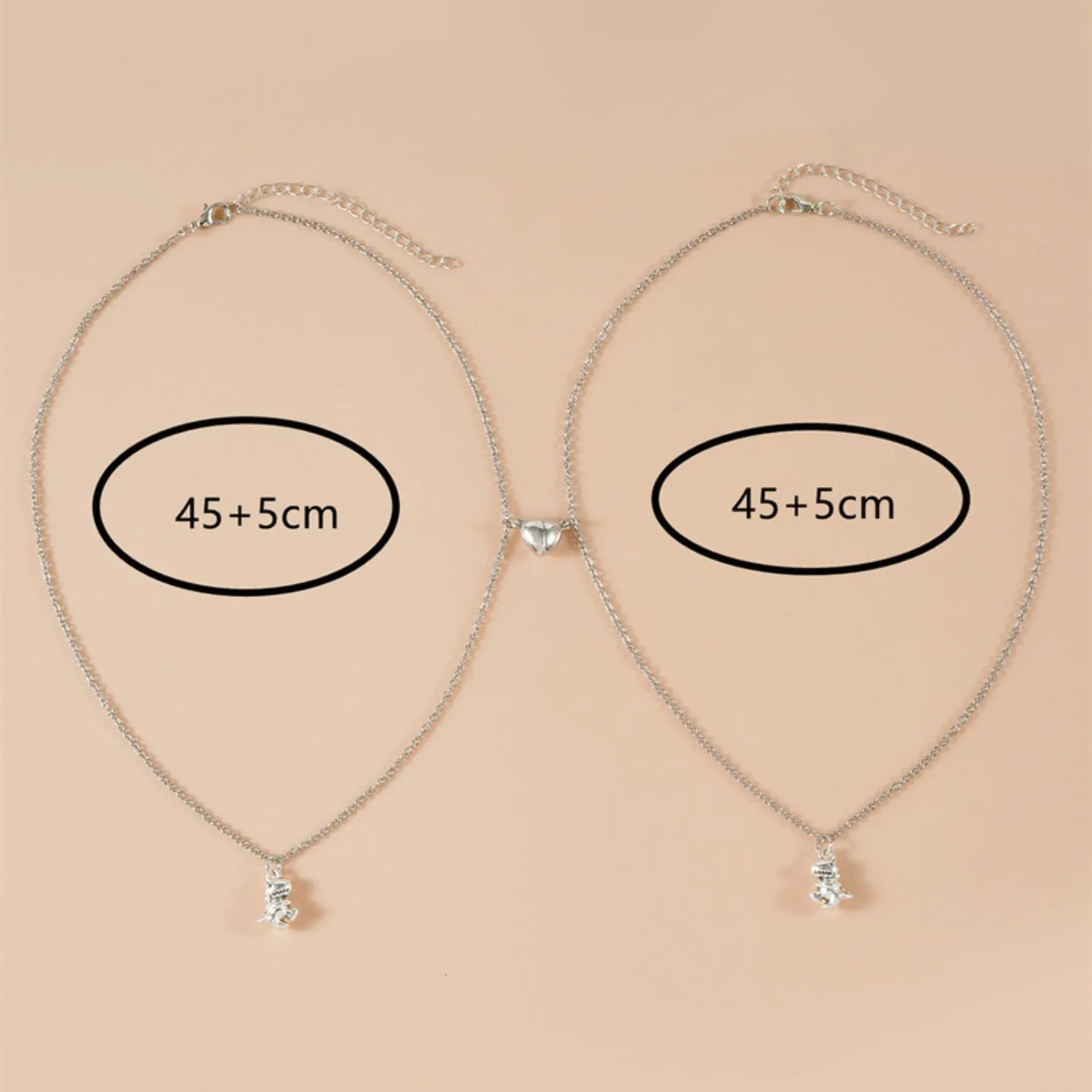 SET of 2 Dinosaur Love Matching Necklaces | Magnetic