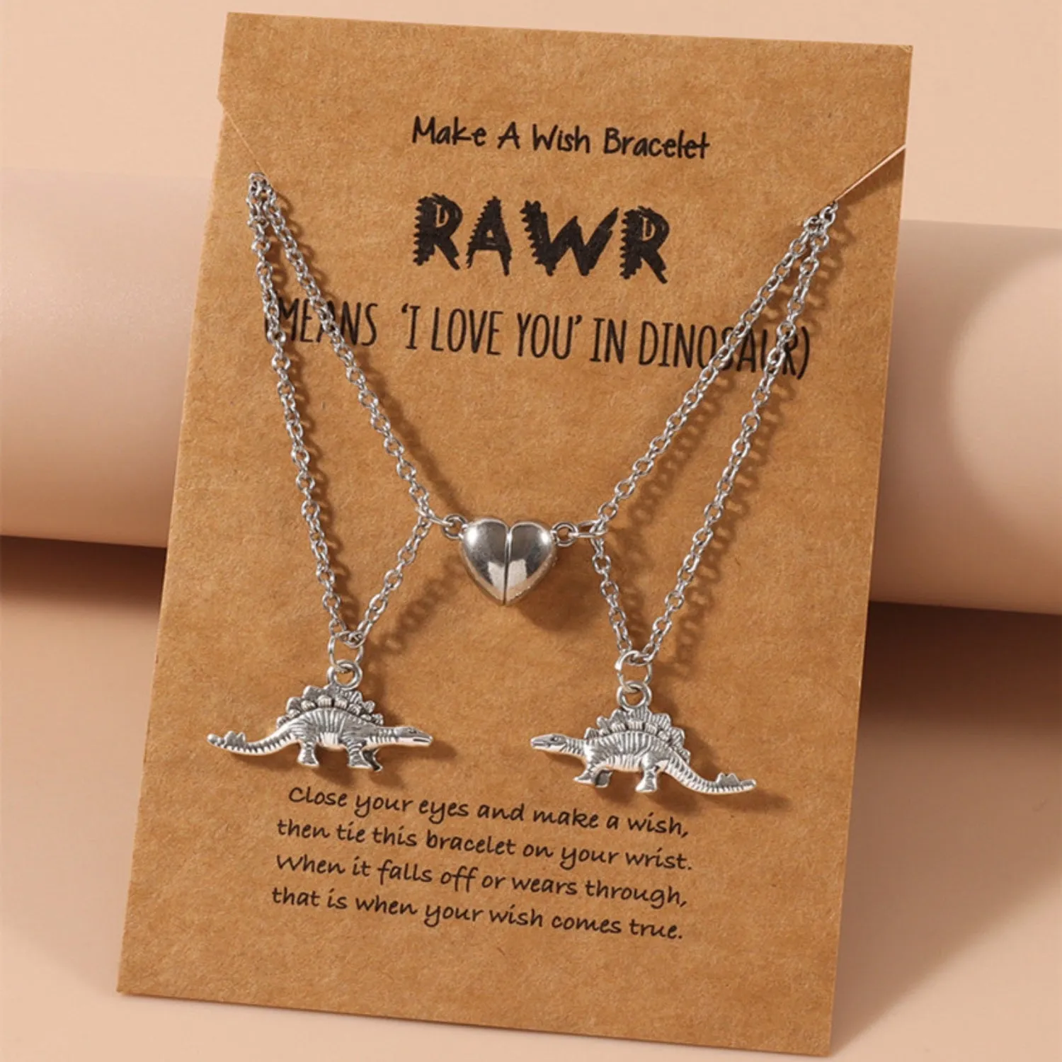 SET of 2 Dinosaur Love Matching Necklaces | Magnetic