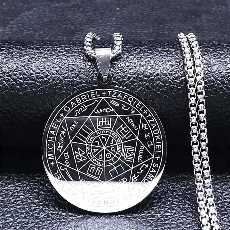 Seven Archangels Amulet Stainless Steel Necklace - The Ultimate Gothic Talisman for Protection and Guidance