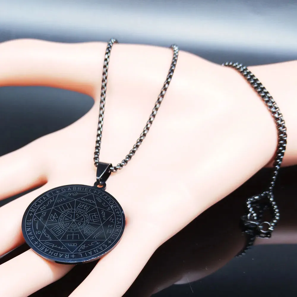 Seven Archangels Amulet Stainless Steel Necklace - The Ultimate Gothic Talisman for Protection and Guidance