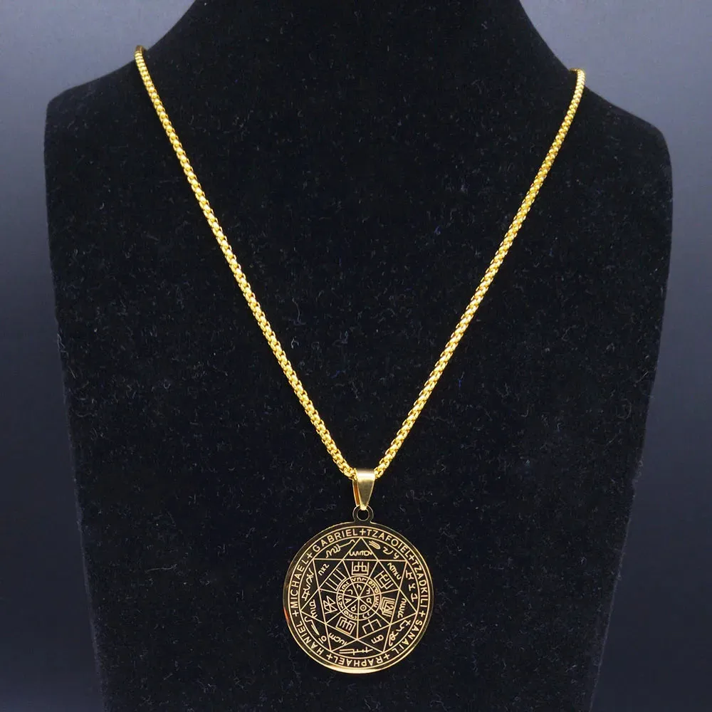 Seven Archangels Amulet Stainless Steel Necklace - The Ultimate Gothic Talisman for Protection and Guidance