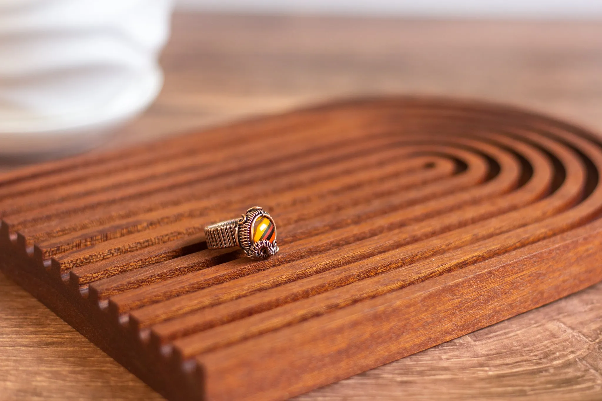 Shades of Fall Fused Glass and Copper Statement Ring