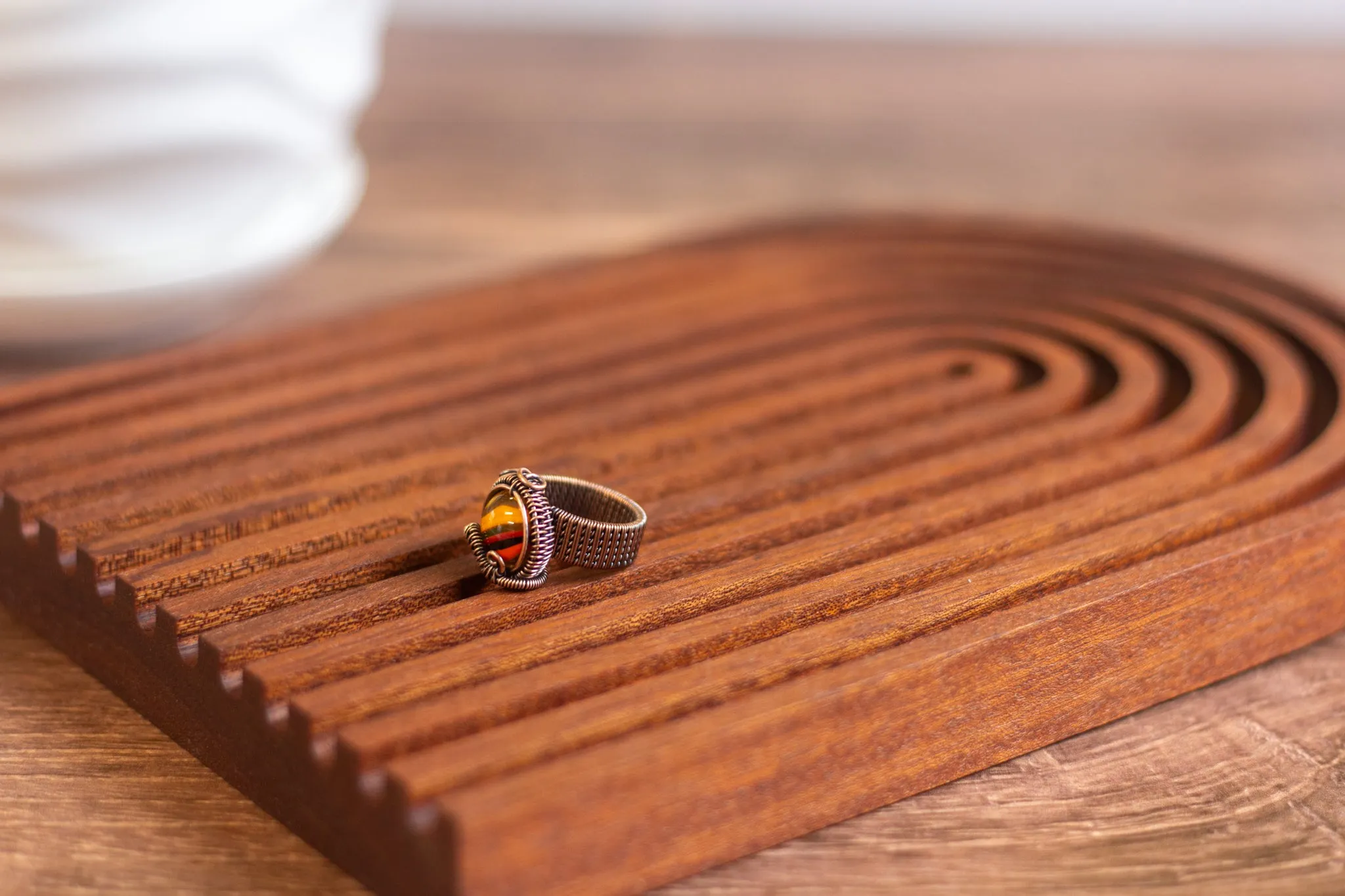 Shades of Fall Fused Glass and Copper Statement Ring