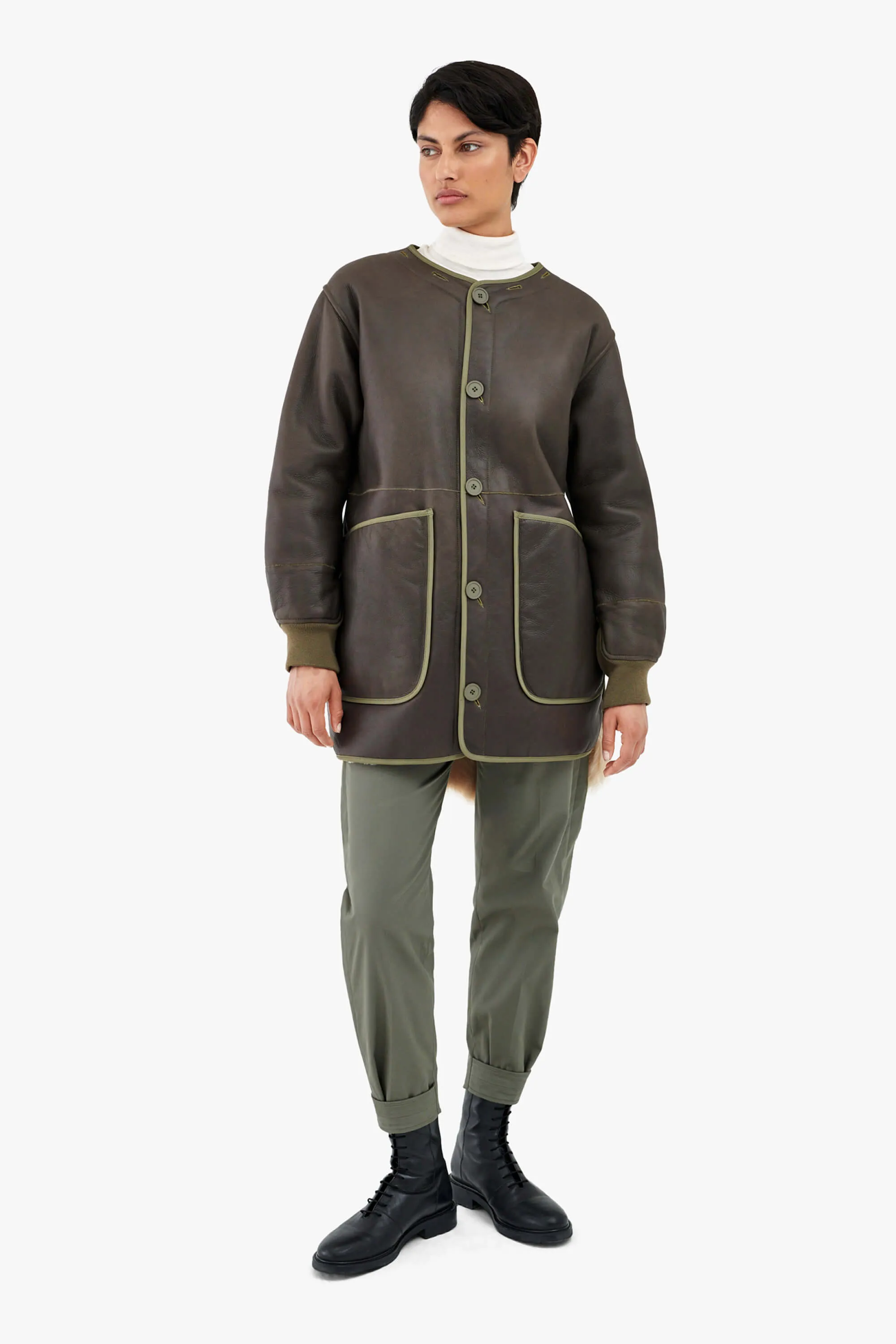 Shearling Coat - Blush / Dark Olive