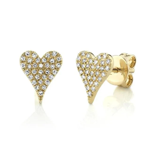 Shy Creation 14K Yellow Gold 0.14ctw Diamond Pave Heart Studs