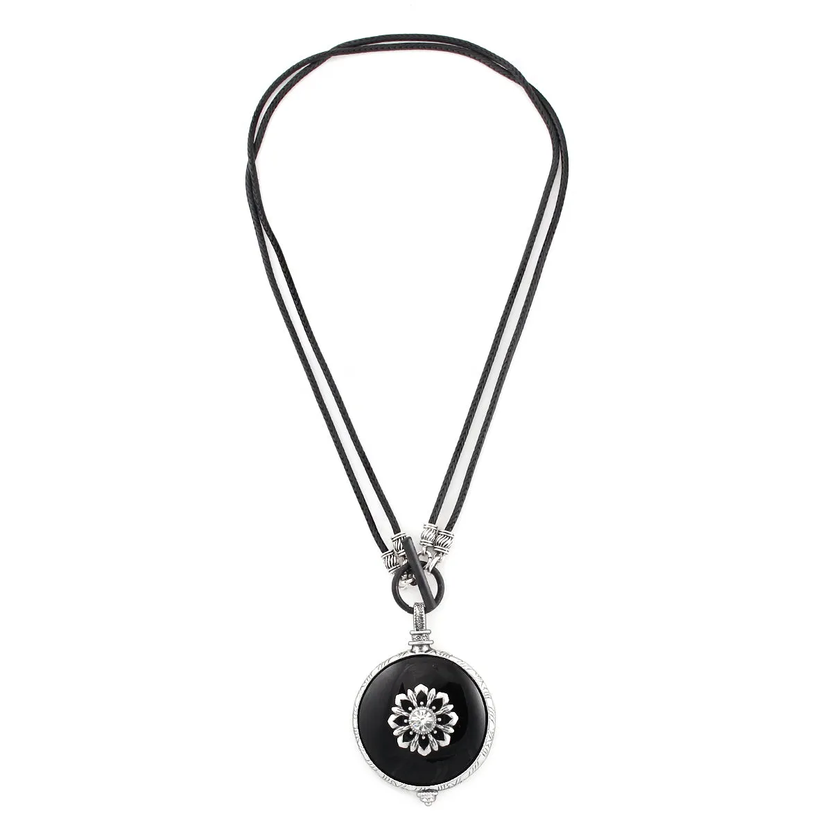 SILVER BLACK PENDANT ROPE  NECKLACES #275SV1401