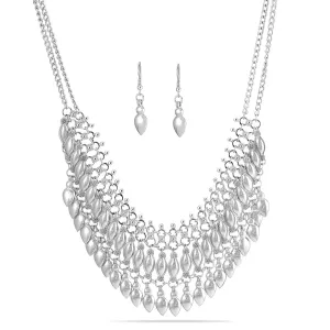 SILVER MARQUISE AND TEARDROP CHARMS LAYERED NECKLACES SET#SQ251-084381S (HH16)