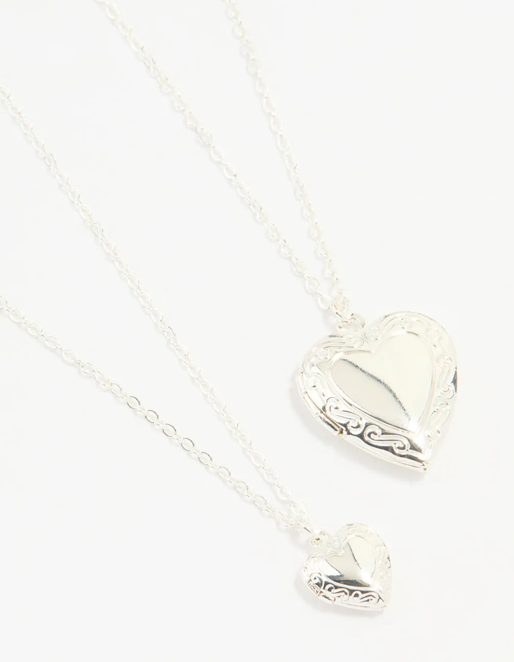 Silver Plated Heart Pendant Necklaces 2-Pack