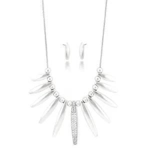 SILVER RC PINSTRIPE PALOOZA NECKLACE AND EARRING SET  #SNE38808-1 (SHOWROOM)