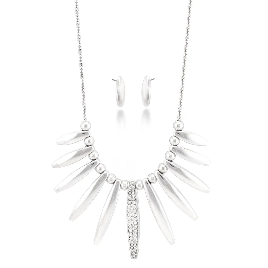 SILVER RC PINSTRIPE PALOOZA NECKLACE AND EARRING SET  #SNE38808-1 (SHOWROOM)