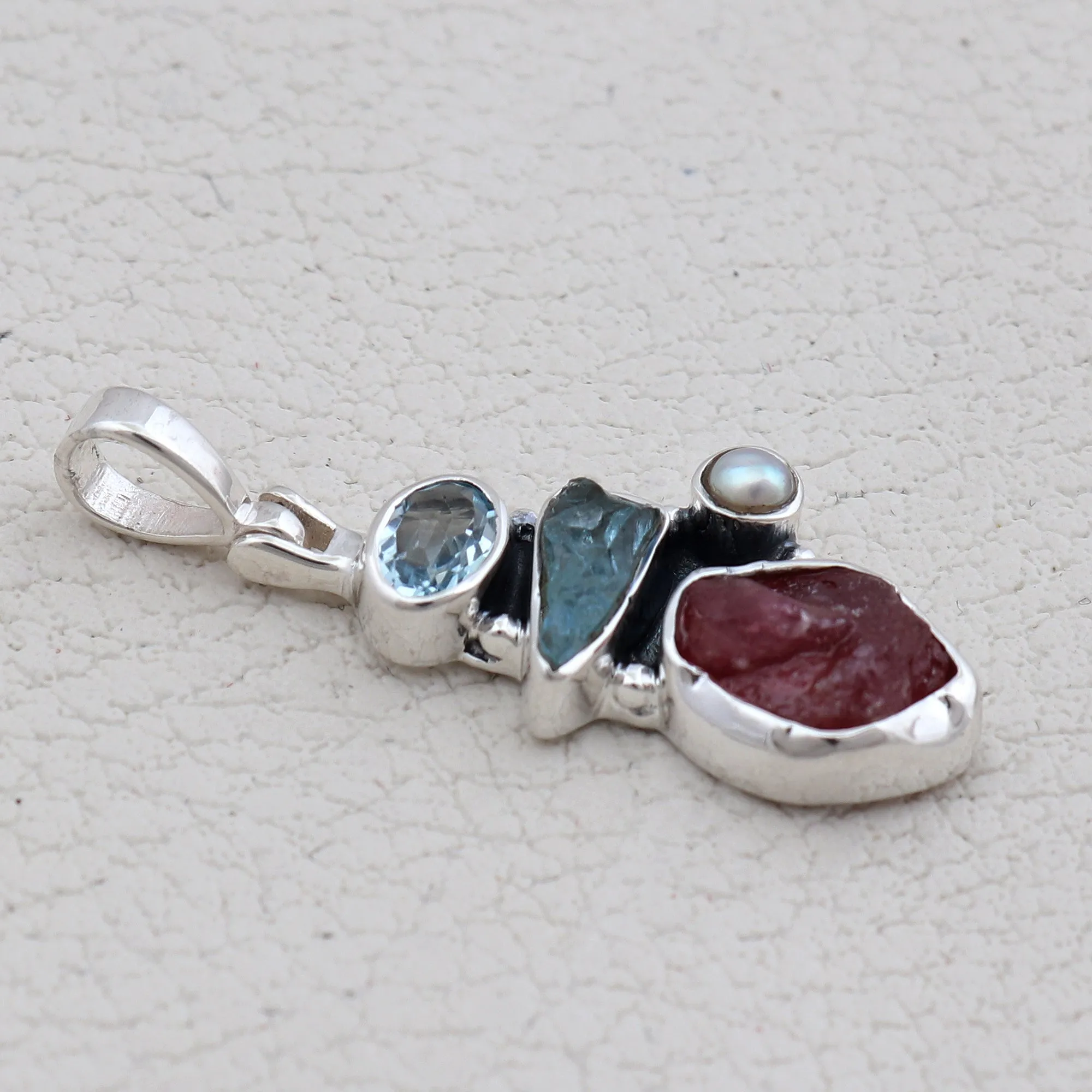 Silver Ruby With Multitone Pendant