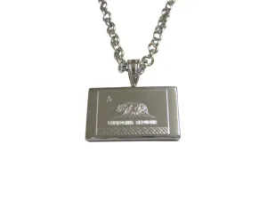 Silver Toned Etched California State Flag Pendant Necklace