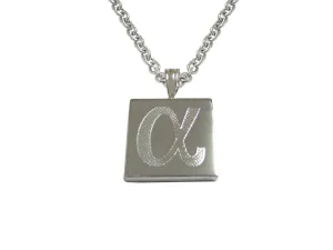 Silver Toned Etched Greek Letter Alpha Pendant Necklace