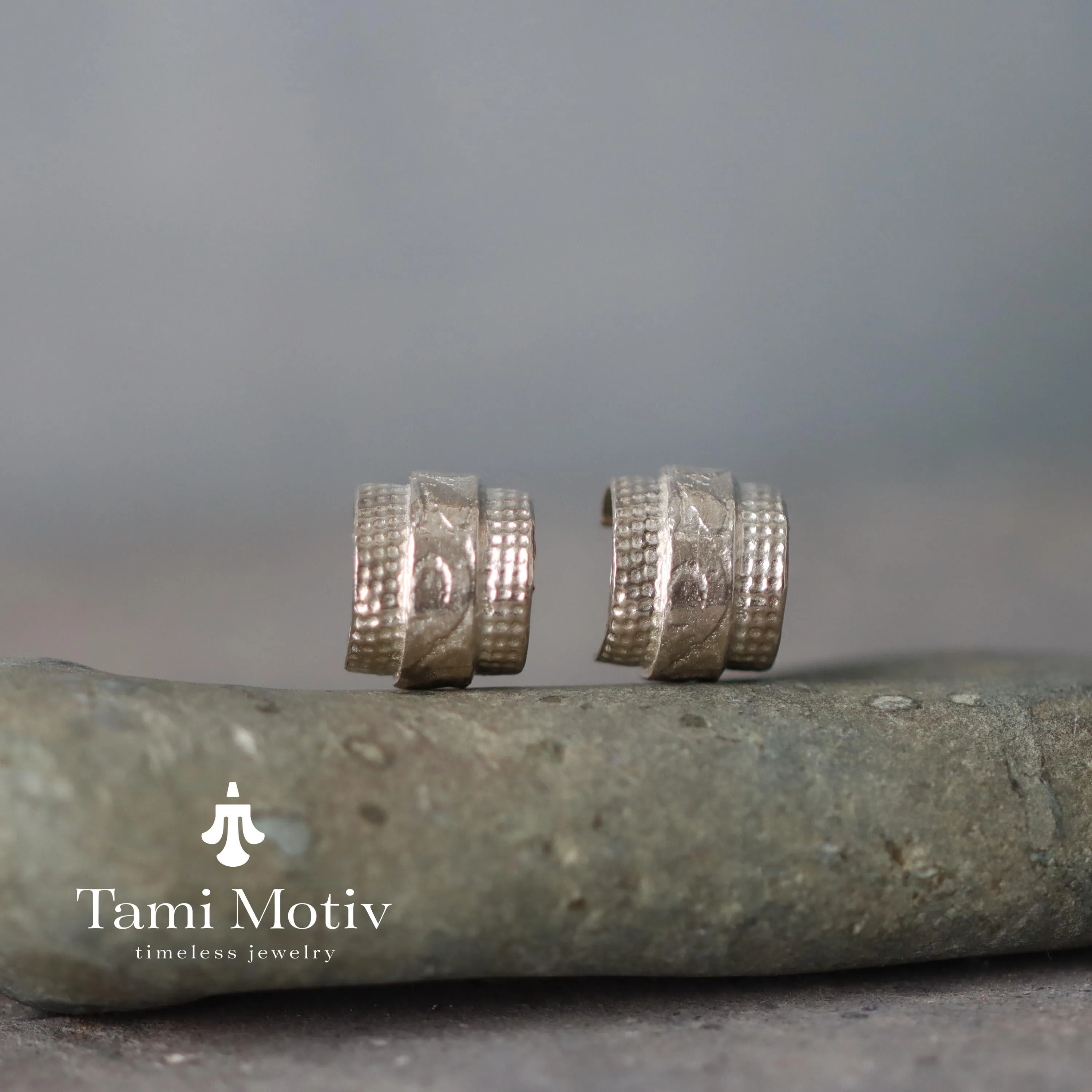 Silver Toned Half Hoop Textured Earrings