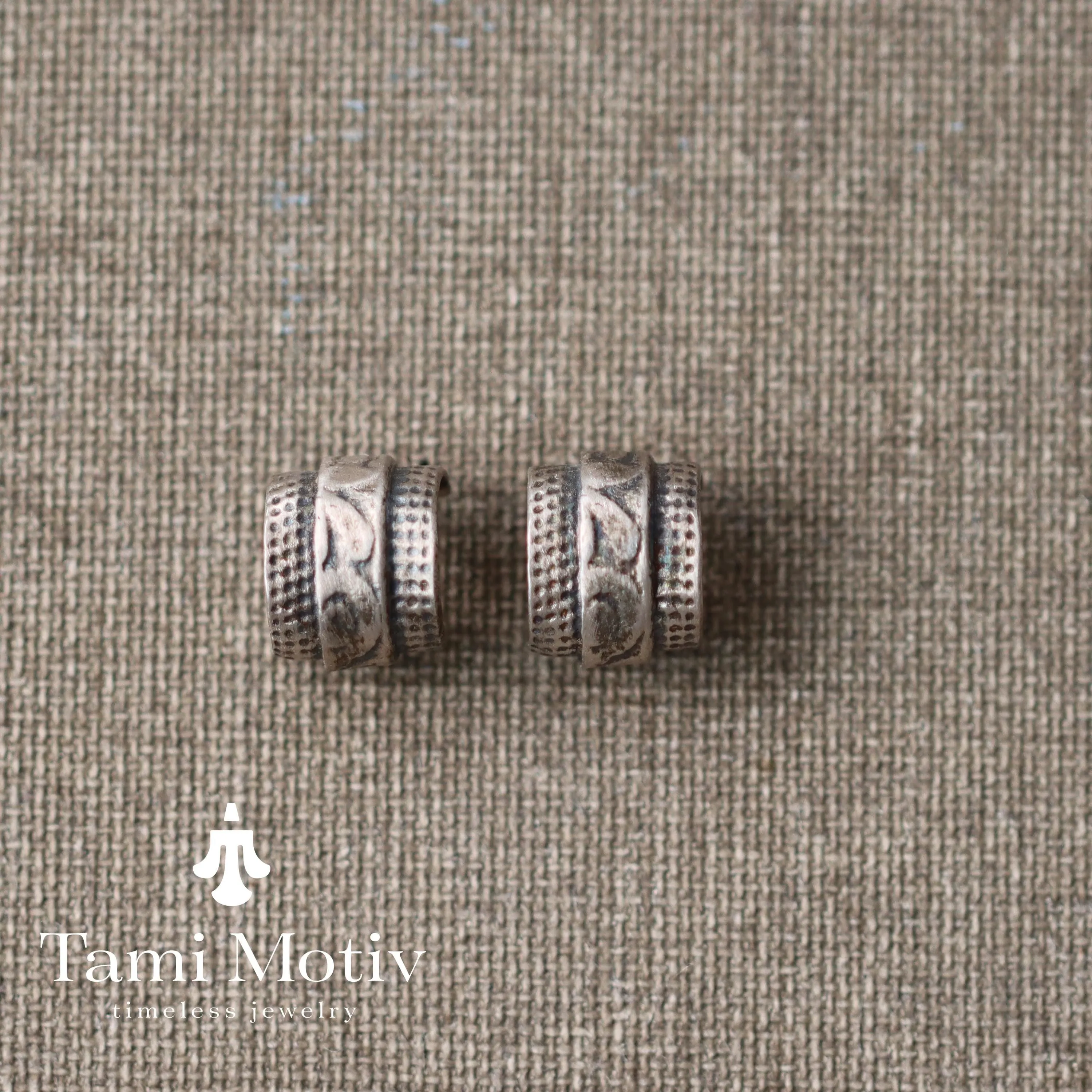 Silver Toned Half Hoop Textured Earrings
