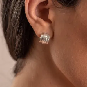 Silver Toned Half Hoop Textured Earrings