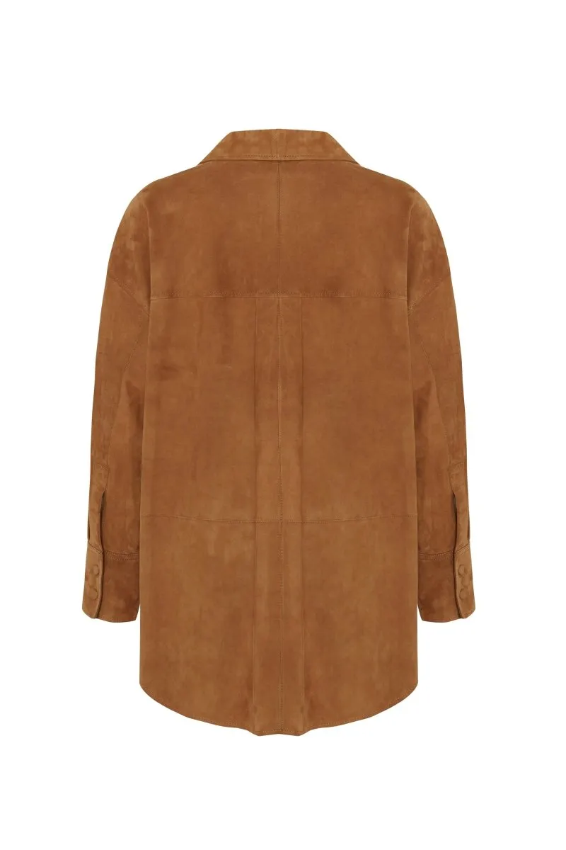 Silvia Women's Oversize Suede Leather Shirt - Snuff
