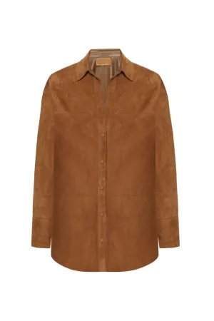 Silvia Women's Oversize Suede Leather Shirt - Snuff
