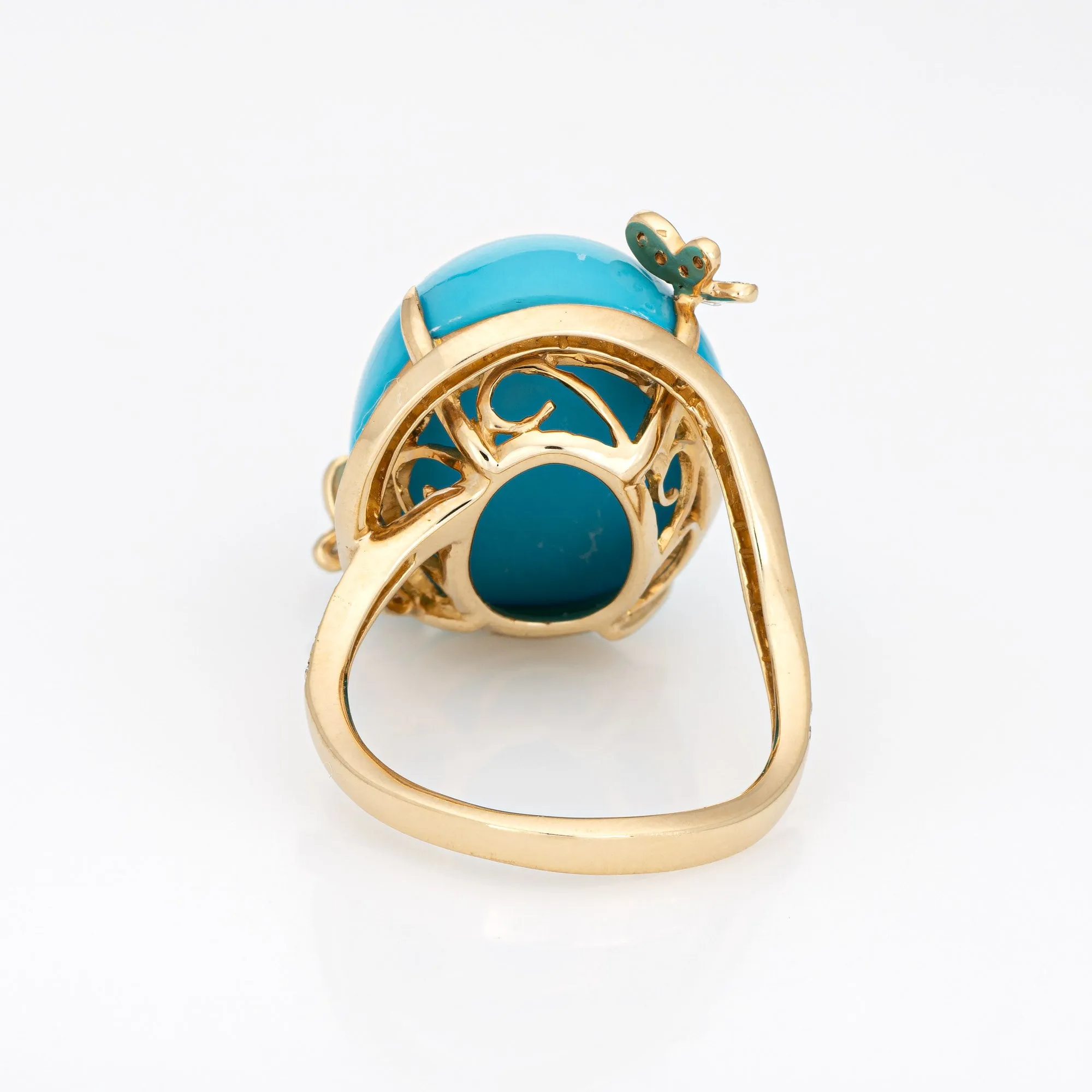Sleeping Beauty Turquoise Ring Diamond Butterfly Estate 14k Gold Fine Jewelry