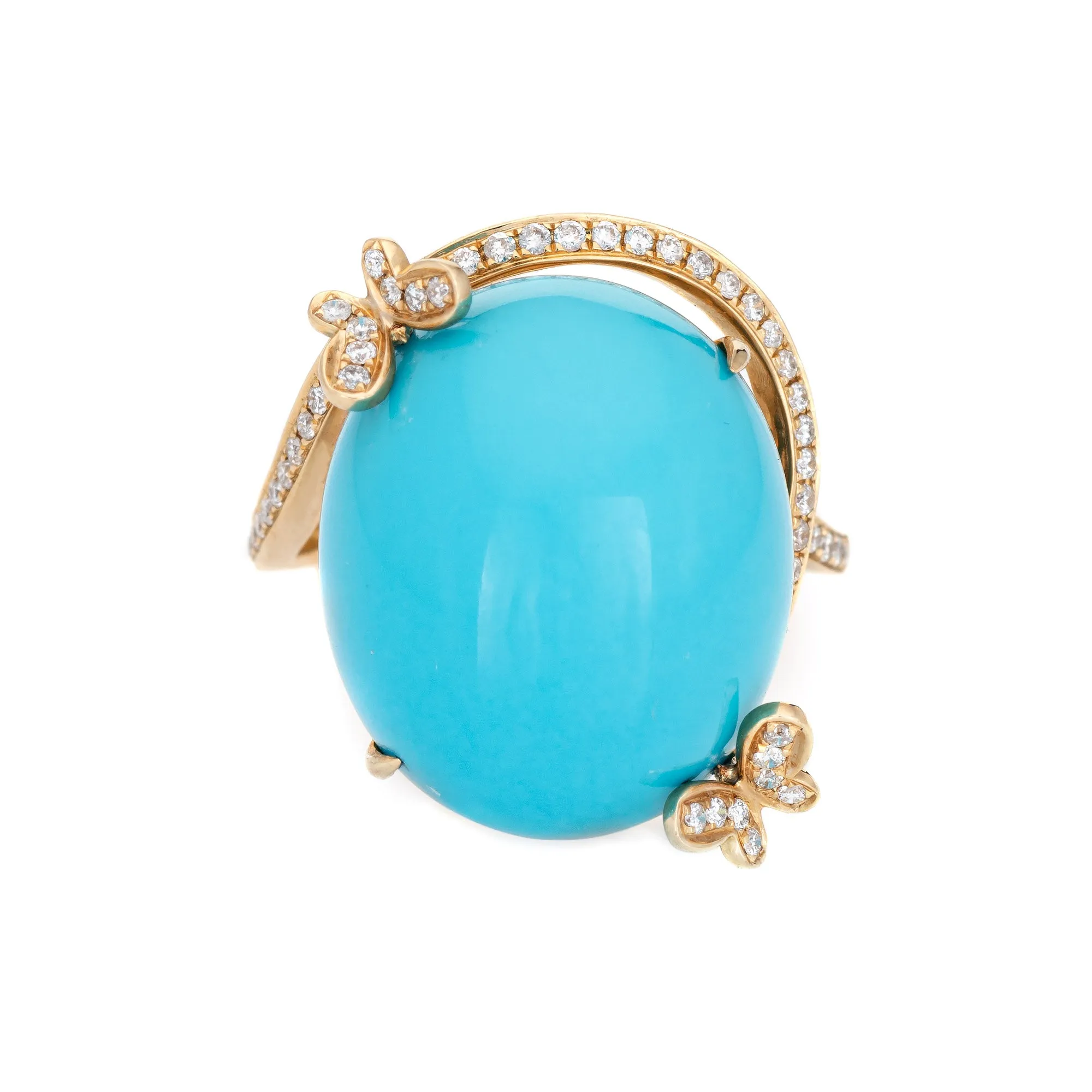 Sleeping Beauty Turquoise Ring Diamond Butterfly Estate 14k Gold Fine Jewelry