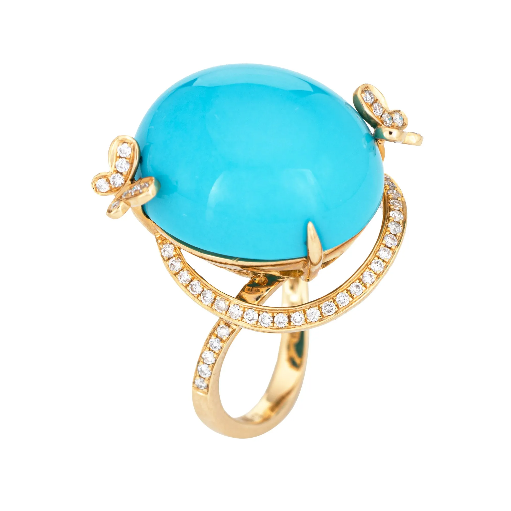 Sleeping Beauty Turquoise Ring Diamond Butterfly Estate 14k Gold Fine Jewelry