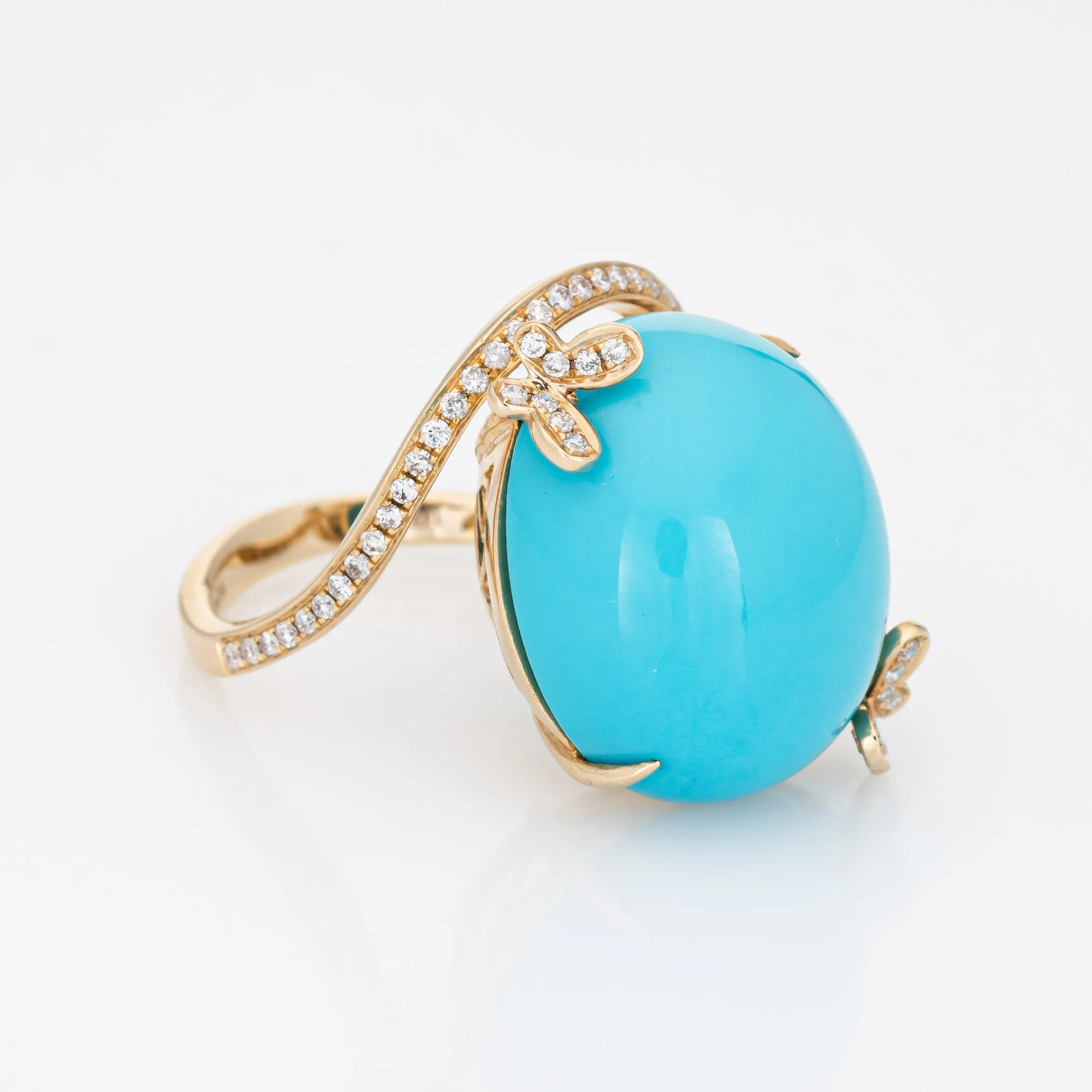 Sleeping Beauty Turquoise Ring Diamond Butterfly Estate 14k Gold Fine Jewelry