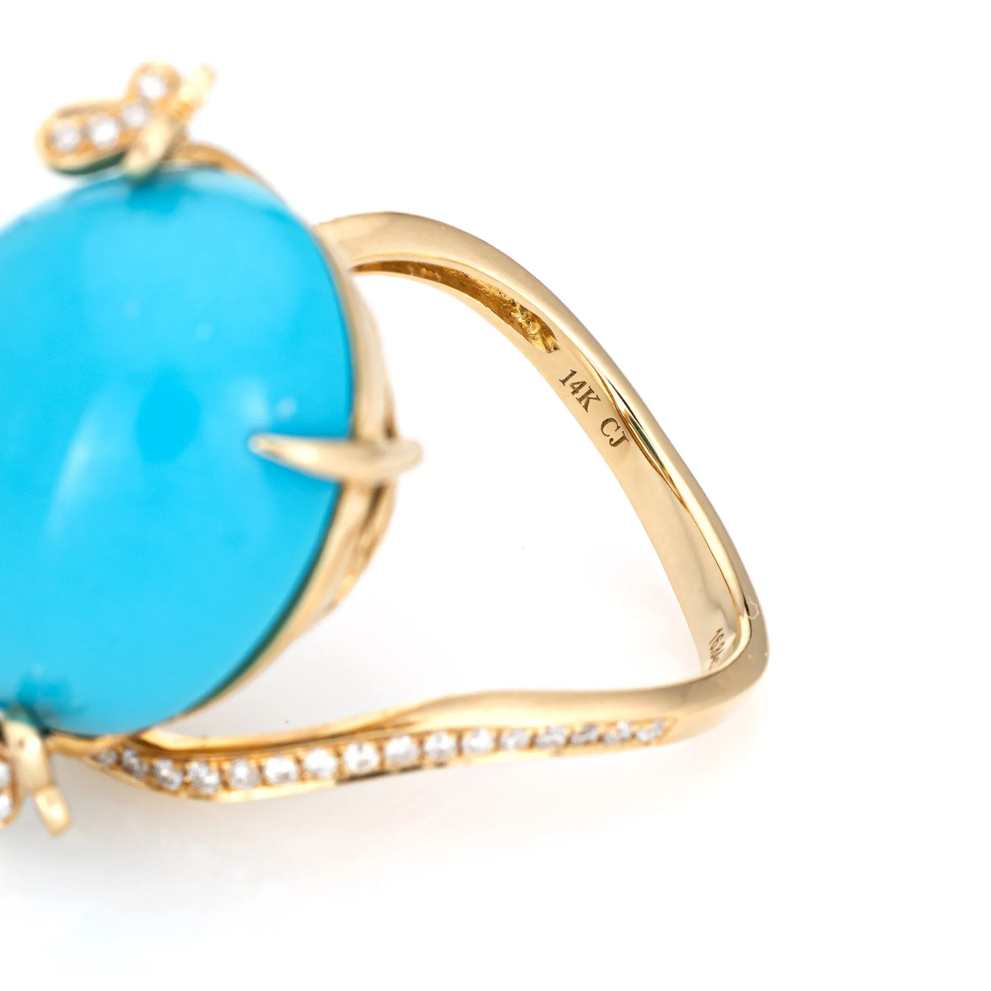 Sleeping Beauty Turquoise Ring Diamond Butterfly Estate 14k Gold Fine Jewelry