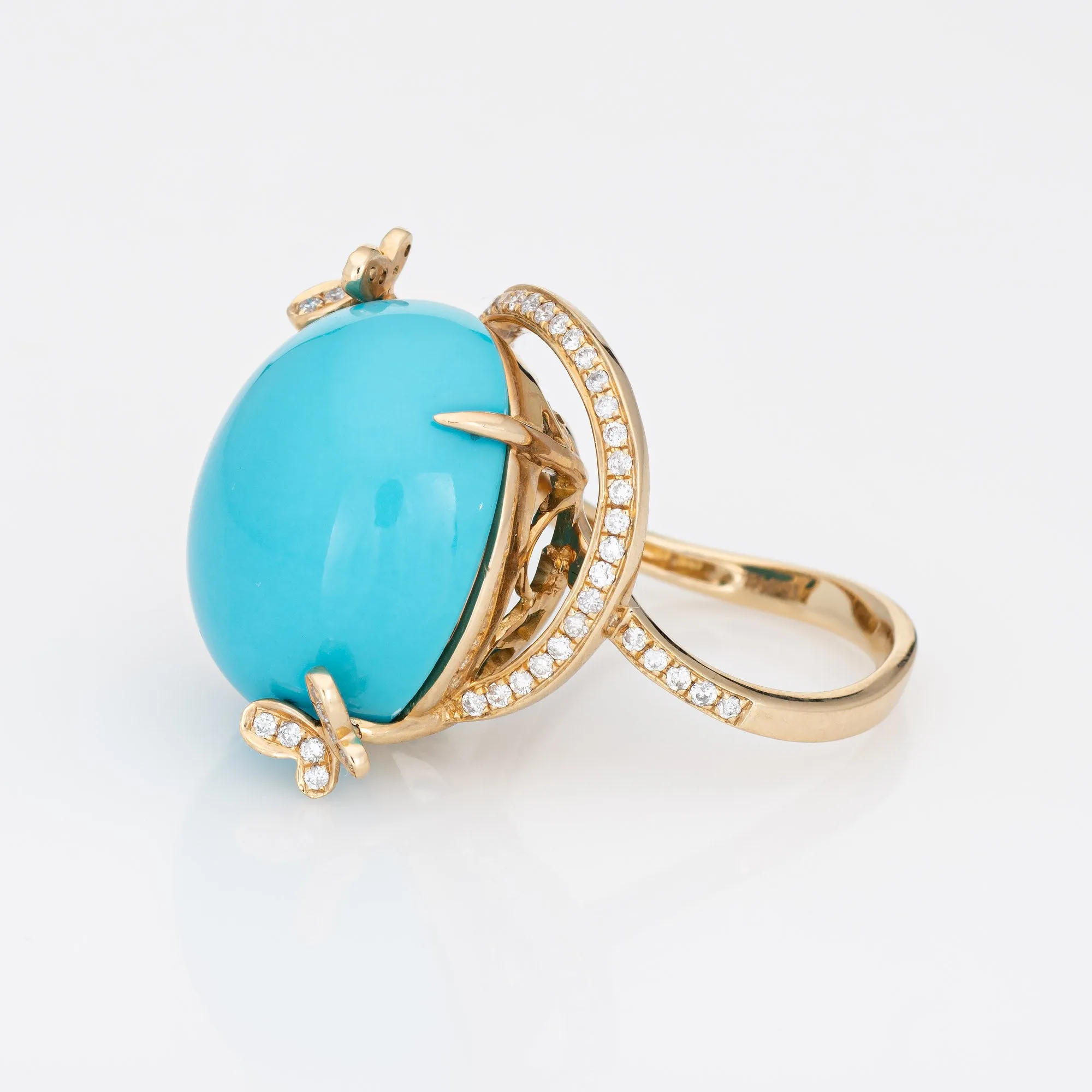 Sleeping Beauty Turquoise Ring Diamond Butterfly Estate 14k Gold Fine Jewelry