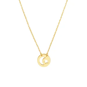 So You Cutout Moon and Star Mini Disc Adj. Necklace