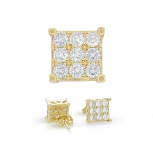 Square 13 Cubic Zirconia Earrings 14K Gold Filled Silver Hip Hop Studs Jewelry Women Men