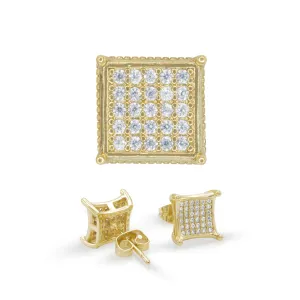 Square 18 Cubic Zirconia Earrings 14K Gold Filled Silver Hip Hop Studs Jewelry Women Men