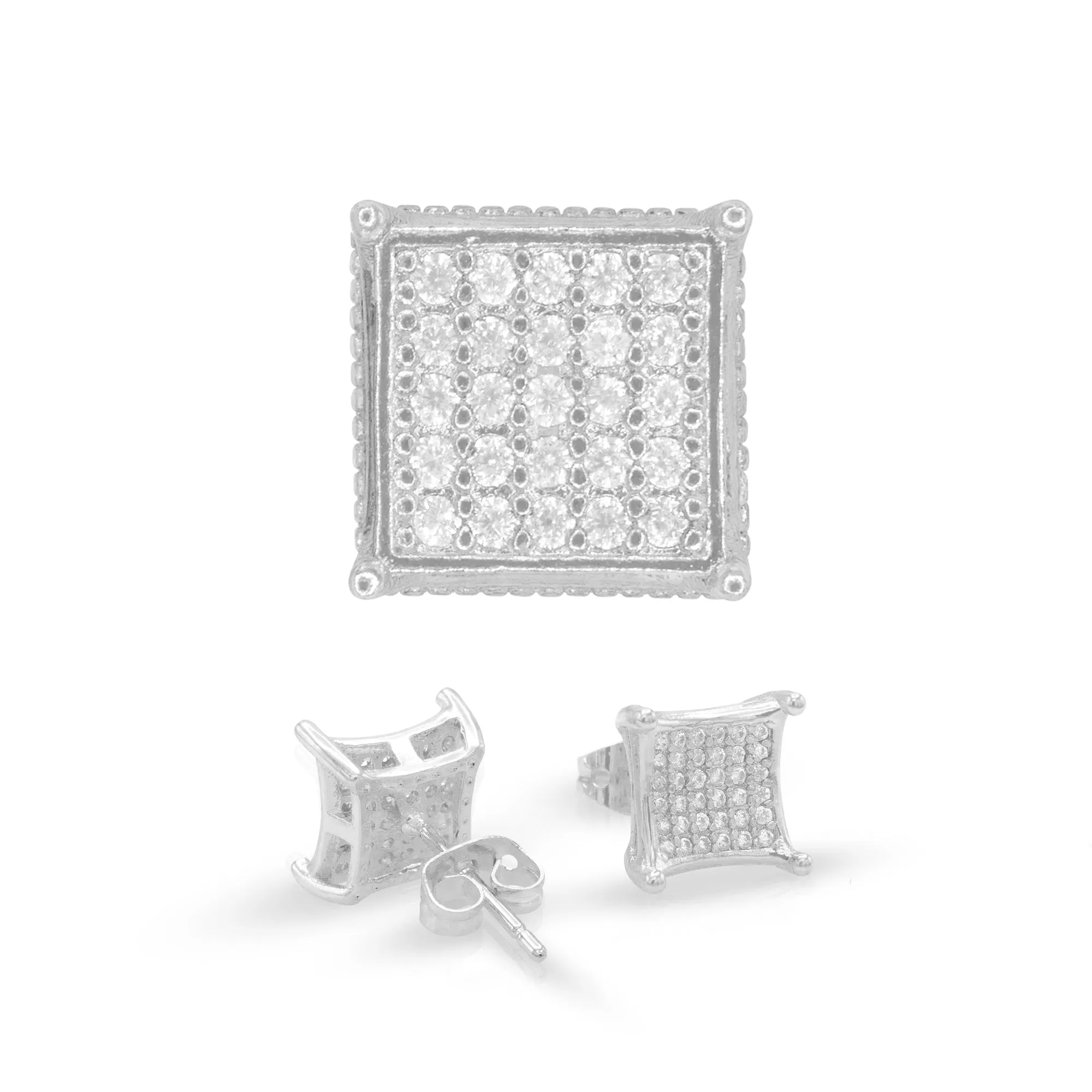 Square 18 Cubic Zirconia Earrings 14K Gold Filled Silver Hip Hop Studs Jewelry Women Men