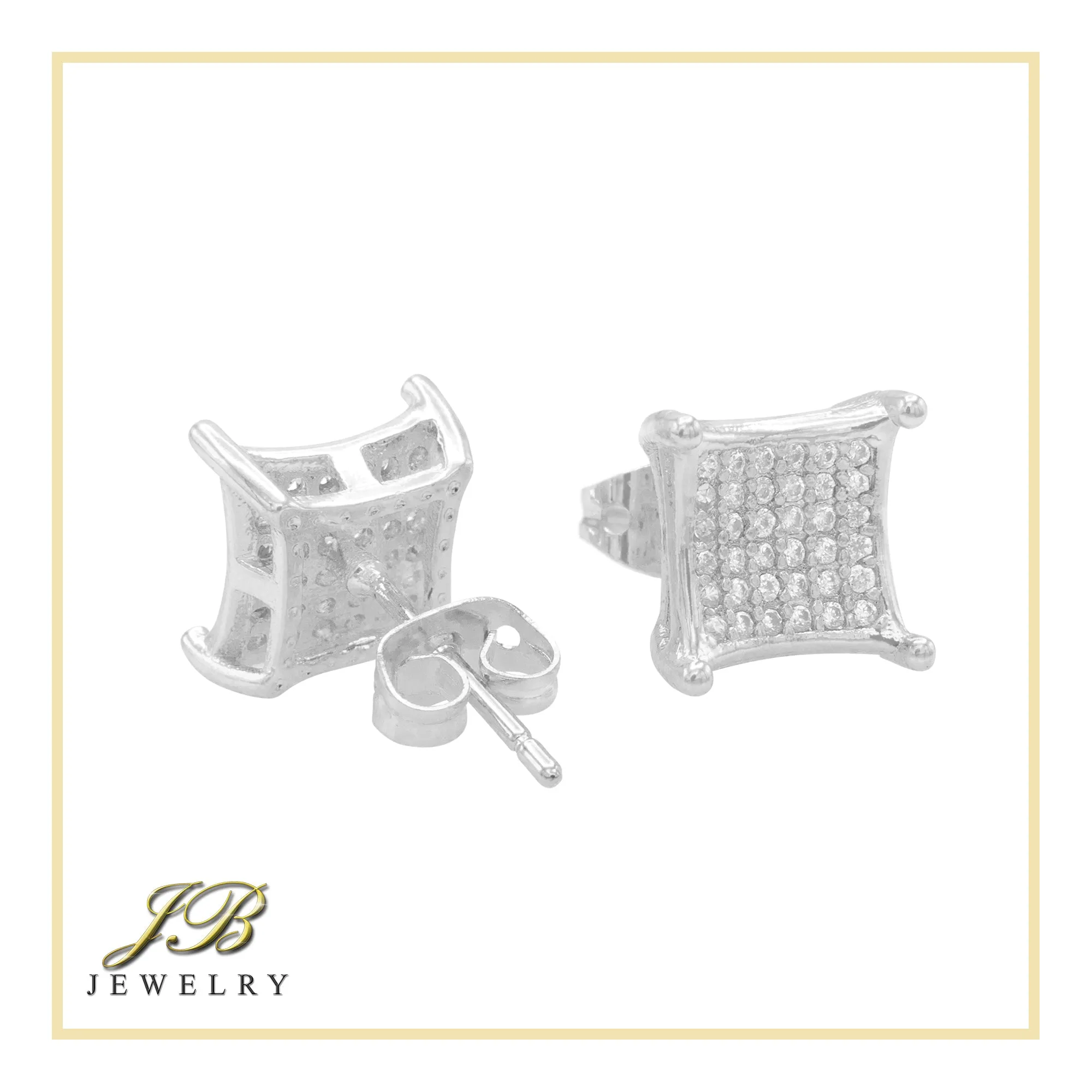 Square 18 Cubic Zirconia Earrings 14K Gold Filled Silver Hip Hop Studs Jewelry Women Men