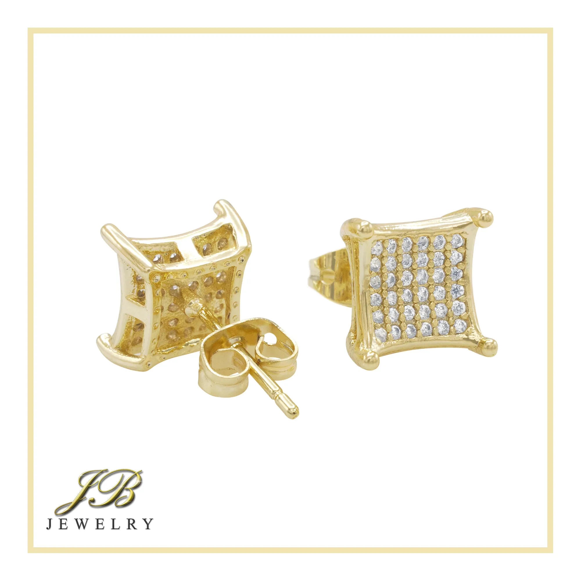 Square 18 Cubic Zirconia Earrings 14K Gold Filled Silver Hip Hop Studs Jewelry Women Men