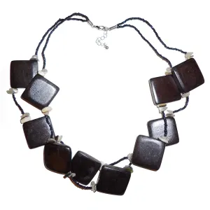 Square Wood Bead Necklace - Black